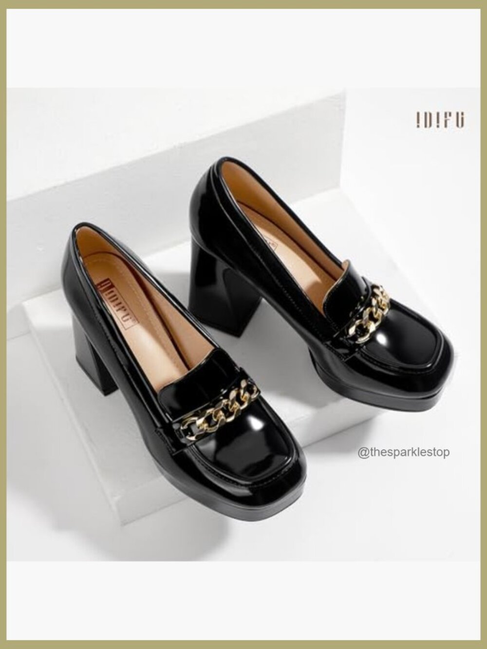Platform Chunky Block Heeled Loafers with Metal Chain for Prom Graduation - Picture 6 of 6